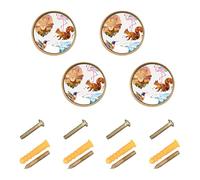 GuoChe 4 Pack Dresser Pulls and Knobs Scenery Animal Collages Set 4 Cabinet Knobs Gold for Kitchen 1.26 Inch (32mm)