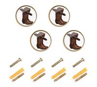 GuoChe 4 Pack Dresser Pulls and Knobs Western Cowboy Boots & Hat Boho Dresser Knobs Gold for Cupboards Cupboards 1.26"