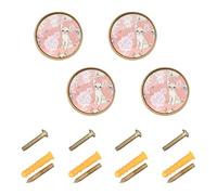 GuoChe 4 Pack Furniture Handles and Knobs Cute Devon Rex Cats Blush_3 Closet Knobs for Kitchen 1.26 Inch