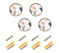 GuoChe 4 Pack Furniture Handles and Knobs Funny Cat Shabby Chic Style_1 Closet Knobs for Wardrobe 1.26"