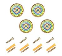 GuoChe 4 Pack Furniture Handles and Knobs Tie Dye Pug Cabinet Knobs Gold for Cupboards 1.26 Inch (32mm)