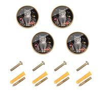 GuoChe 4 Pack Hardware for Cabinets and Drawers Aesthetic British Shorthair Cats Black_4 Kitchen Knobs for Cupboards 1.26 Inch