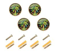 GuoChe 4 Pack Hardware for Cabinets and Drawers Christmas in July Palm Tree Hawaii Beach Summer Vacation Tee Vintage Cabinet Knobs for Door and Drawer 1.26"