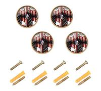 GuoChe 4 Pack Hardware for Cabinets and Drawers Patriotic USA Flag Skull Glowing Eyes One Nation Cabinet Knobs Gold for Dresser Drawers 1.26"(32mm)