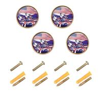 GuoChe 4 Pack Hardware for Cabinets and Drawers Wolf 4th of July USA Flag Howling Wolves Under Moon Closet Knobs for Dresser Drawers 1.26"(32mm)
