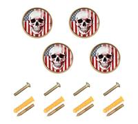 GuoChe 4 Pack Kitchen Cabinet Knobs and Handles Epic Thin Red Line Firefighter USA Flag Skull for Men Boho Dresser Knobs Gold for Wardrobe 1.26 Inch