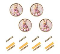 GuoChe 4 Pack Kitchen Cabinet Knobs and Handles Floral Bow Bunny Rabbits Eggs Easter Closet Knobs for Cupboards Cupboards 1.26 Inch (32mm)