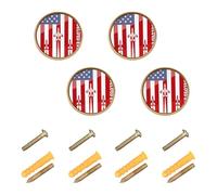 GuoChe 4 Pack Kitchen Cabinet Knobs and Handles Remember Everyone Deployed Red Friday Military USA Flag Cabinet Knobs Gold for Door and Drawer 1.26 Inch