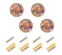 GuoChe 4 Pack Kitchen Cabinet Knobs and Handles Spring Colorful Rustic Floral Orange Boho Dresser Knobs Gold for Cupboards 1.26"
