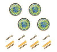 GuoChe 4 Pack Kitchen Cabinet Knobs and Handles Ukraine Cat Floral Vintage Ukrainian Flag Vyshyvanka Style Boho Dresser Knobs Gold for Kitchen 1.26 Inch (32mm)