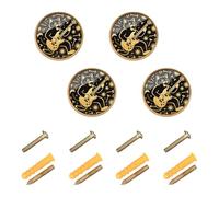 GuoChe 4 Pack Knobs for Cabinets and Drawers Cat Playing Guitar Rock Star Rock and Roll Cabinet Knobs Gold for Dresser Drawers 1.26"(32mm)