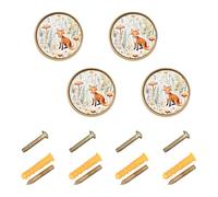 GuoChe 4 Pack Knobs for Cabinets and Drawers Grass Mushroom Fox Retro Kitchen Knobs for Dresser Drawers 1.26"(32mm)