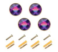 GuoChe 4 Pack Knobs for Cabinets and Drawers Palm Tree Retro Sunset Summer Beach Vintage Tropical Graphic Cabinet Knobs Gold for Kitchen 1.26"(32mm)