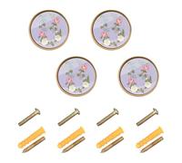 GuoChe 4 Pack Knobs for Cabinets and Drawers Purple Floral Letter B Art Variation Boho Dresser Knobs Gold for Cupboards 1.26 Inch (32mm)