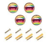 GuoChe 4 Pack Knobs for Cabinets and Drawers Rainbow Lips LGBT Pride Support Closet Knobs for Cupboards 1.26"(32mm)