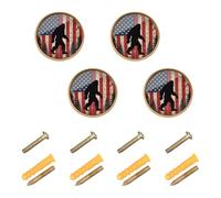 GuoChe 4 Pack Knobs for Cabinets and Drawers Sasquatch America Flag Cabinet Knobs Gold for Kitchen 1.26 Inch (32mm)