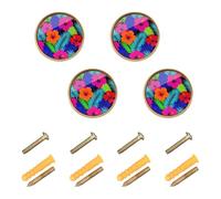 GuoChe 4 Pack Knobs for Cabinets and Drawers Tropical Vibrant Hibiscus Palm Leaf Seamless Pattern Colorful Hawaiian Flower Design for Summer & B Cabinet Knobs Gold for Dresser Drawers 1.26 Inch
