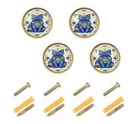GuoChe 4 Pack Knobs for Cabinets and Drawers Ukraine Cat Floral Vintage Ukrainian Flag Kitchen Knobs for Kitchen 1.26"