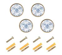GuoChe 4 Pack Knobs for Cabinets and Drawers Vintage Blue White Toile De Jouy Seamless Pattern Classic Blue Leopard Monkey and Floral Modern Knobs for Wardrobe 1.26 Inch