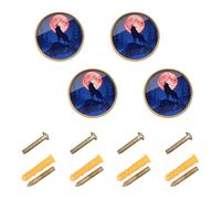 GuoChe 4 Pack Knobs for Cabinets and Drawers Wolf Howling Red Blood Moon Galaxy Star Night Lunar Eclipse Closet Knobs for Cupboards 1.26"(32mm)