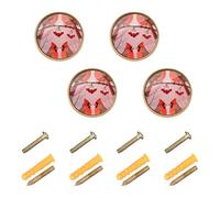 GuoChe 4 Pack Knobs for Dresser Red Crested Bird Bird Winter Berry Branch Seamless Pattern Festive Holiday Bird Kitchen Knobs for Wardrobe 1.26 Inch