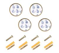 GuoChe 4 Pack Knobs for Dresser Sweet Russian Blue Cats White_3 Modern Knobs for Wardrobe 1.26"
