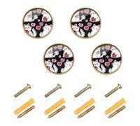 GuoChe 4 Pack Knobs for Dresser Valentine's Day Ragdoll Cats Black_3 Closet Knobs for Wardrobe 1.26"(32mm)