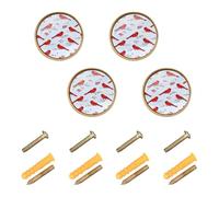 GuoChe 4 Pack Knobs for Dresser Winter Red Red Crested Bird Bird Berry Seamless Pattern Vibrant Snowy Safaris Kitchen Knobs for Wardrobe 1.26 Inch
