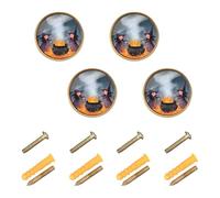 GuoChe 4 Pack Knobs for Dresser Witches are Brewing Potions in A Big Cauldron Over an Open Fire Wall Knobs for Hanging Closet Knobs for Kitchen Kitchen 1.26 Inch (32mm)