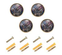 GuoChe 4 Pack Knobs for Dresser Wolf 4th of July USA Flag Howling Wolves Under Moon Closet Knobs for Kitchen 1.26"