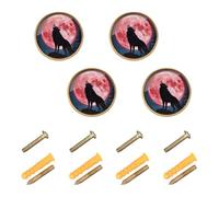 GuoChe 4 Pack Knobs for Dresser Wolf Howling Red Blood Moon Galaxy Star Night Lunar Eclipse Vintage Cabinet Knobs for Dresser Drawers 1.26"