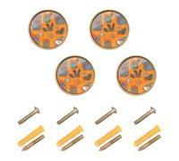 GuoChe 4 Pack Round Cabinet Knobs Christmas Chartreux Cats Orange_3 Cabinet Knobs Gold for Door and Drawer 1.26 Inch (32mm)