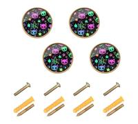 GuoChe 4 Pack Round Cabinet Knobs Cute Cartoon Witchcraft Cats Bright Modern Knobs for Kitchen 1.26 Inch (32mm)