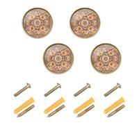 GuoChe 4 Pack Round Cabinet Knobs Floral Brown Square Art Kitchen Knobs for Cupboards 1.26 Inch (32mm)