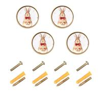 GuoChe 4 Pack Round Cabinet Knobs Gentle Brown Rabbit Rose Berry Watercolor Vintage Cabinet Knobs for Door and Drawer 1.26"