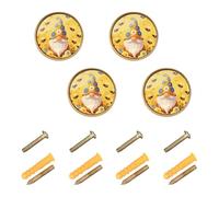 GuoChe 4 Pack Round Cabinet Knobs Honey Bee on Funny Gnome Dad for Beekeeper Cute Daisy Flower Boho Dresser Knobs Gold for Cupboards 1.26 Inch (32mm)