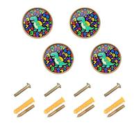 GuoChe 4 Pack Round Cabinet Knobs Number Day Dinosaur Numbers Math Day Kids T-rex Costume Boys Vintage Cabinet Knobs for Dresser Drawers 1.26"