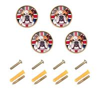 GuoChe 4 Pack Round Cabinet Knobs Union Jack Flag Dog Great Britain Design UK Flag Dresser Drawer Pulls for Dresser Drawers 1.26"(32mm)