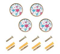 GuoChe 4 Pack Round Cabinet Pulls 4th July U.s.-Themed Independence Day Cute Boho Dresser Knobs Gold for Dresser Drawers 1.26"(32mm)