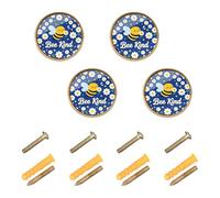 GuoChe 4 Pack Round Cabinet Pulls Bee Kind Cute Bee with Flower Kindness Vintage Cabinet Knobs for Cupboards 1.26"(32mm)