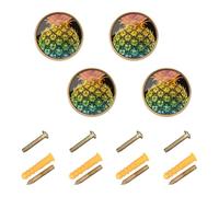 GuoChe 4 Pack Round Cabinet Pulls Pineapple Colorful Bright Hot Colors Tropical Hawaiian Fruit Cabinet Knobs Gold for Cupboards 1.26"(32mm)