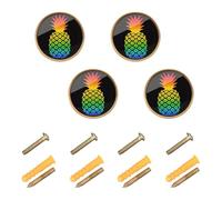 GuoChe 4 Pack Round Cabinet Pulls Pineapple Colorful Bright Hot Colors Tropical Hawaiian Fruit Cabinet Knobs Gold for Cupboards 1.26"(32mm)