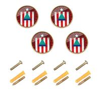 GuoChe 4 Pack Round Cabinet Pulls Puerto Rico Flag Coqui Sun Taíno Boricua Pride Cabinet Knobs Gold for Cupboards 1.26"(32mm)