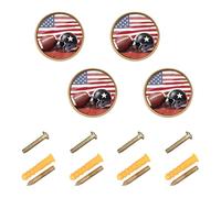 GuoChe 4 Pack Round Cabinet Pulls USA Flag Pride Football Dresser Drawer Pulls for Wardrobe 1.26 Inch (32mm)