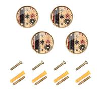 GuoChe 4 Pack Round Cabinet Pulls Western Cowboy Star Dream Catcher Tribal Star Tribal Yellow Moon Sunset Black and Red_15948_4 Dresser Drawer Pulls for Kitchen 1.26 Inch (32mm)