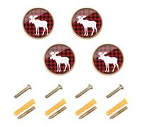 GuoChe 4 Pack Round Knobs Black Red Buffalo Plaid Forestland Moose Christmas Closet Knobs for Wardrobe 1.26"
