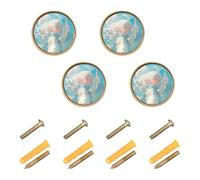 GuoChe 4 Pack Round Knobs Blue and White Hair Boy Vintage Cabinet Knobs for Door and Drawer 1.26 Inch (32mm)