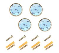 GuoChe 4 Pack Round Knobs Blue Sea Dog Star Ocean Wave Seamless Pattern Cool Ocean Sea Creature Cabinet Knobs Gold for Wardrobe 1.26 Inch