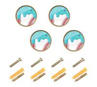 GuoChe 4 Pack Round Knobs Funny Baseball Ice Cream Drip Baseball Drip Vintage Cabinet Knobs for Dresser Drawers 1.26"(32mm)