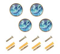 GuoChe 4 Pack Round Knobs Narwhal Arctic Ice Cave Collage Boho Dresser Knobs Gold for Kitchen 1.26 Inch (32mm)
